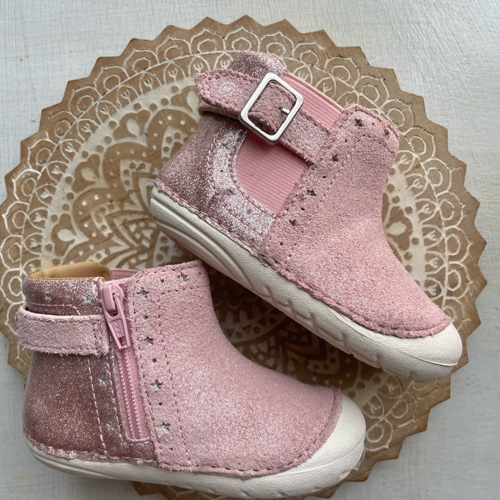 Stride Rite Pink Ankle Boots with Side Zipper and Buckle